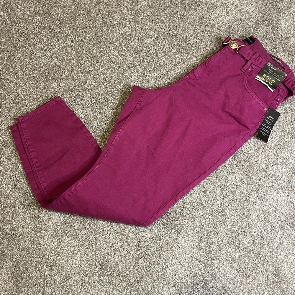 Bold Elements Womens‎ Curvy Capri Jeans Sz 16 Pink Stretch Tummy Control New